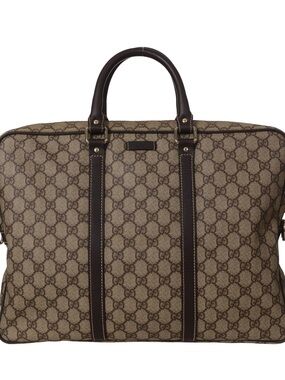 Gucci Beige Brown GG Canvas Travel Tote with Dark Brown Trim